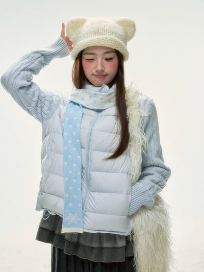 BIBIBENCY - Pale Blue Knit-Panel 90% White Duck Down Puffer Jacket (With Scarf)