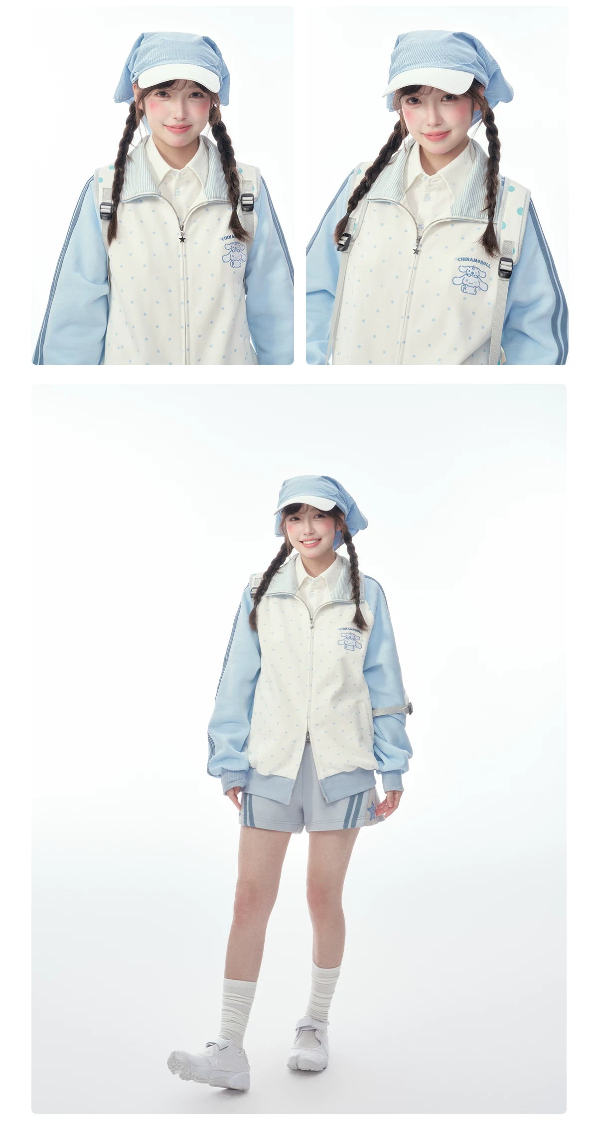 "Spring Breeze" Blue & White Polka Dot Track Jacket