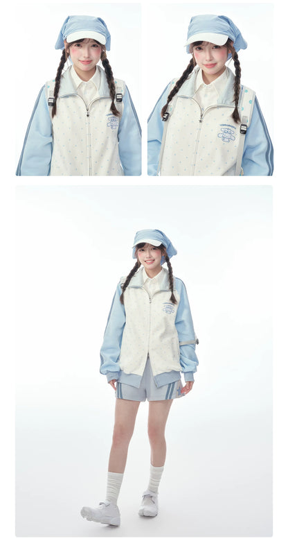 "Spring Breeze" Blue & White Polka Dot Track Jacket