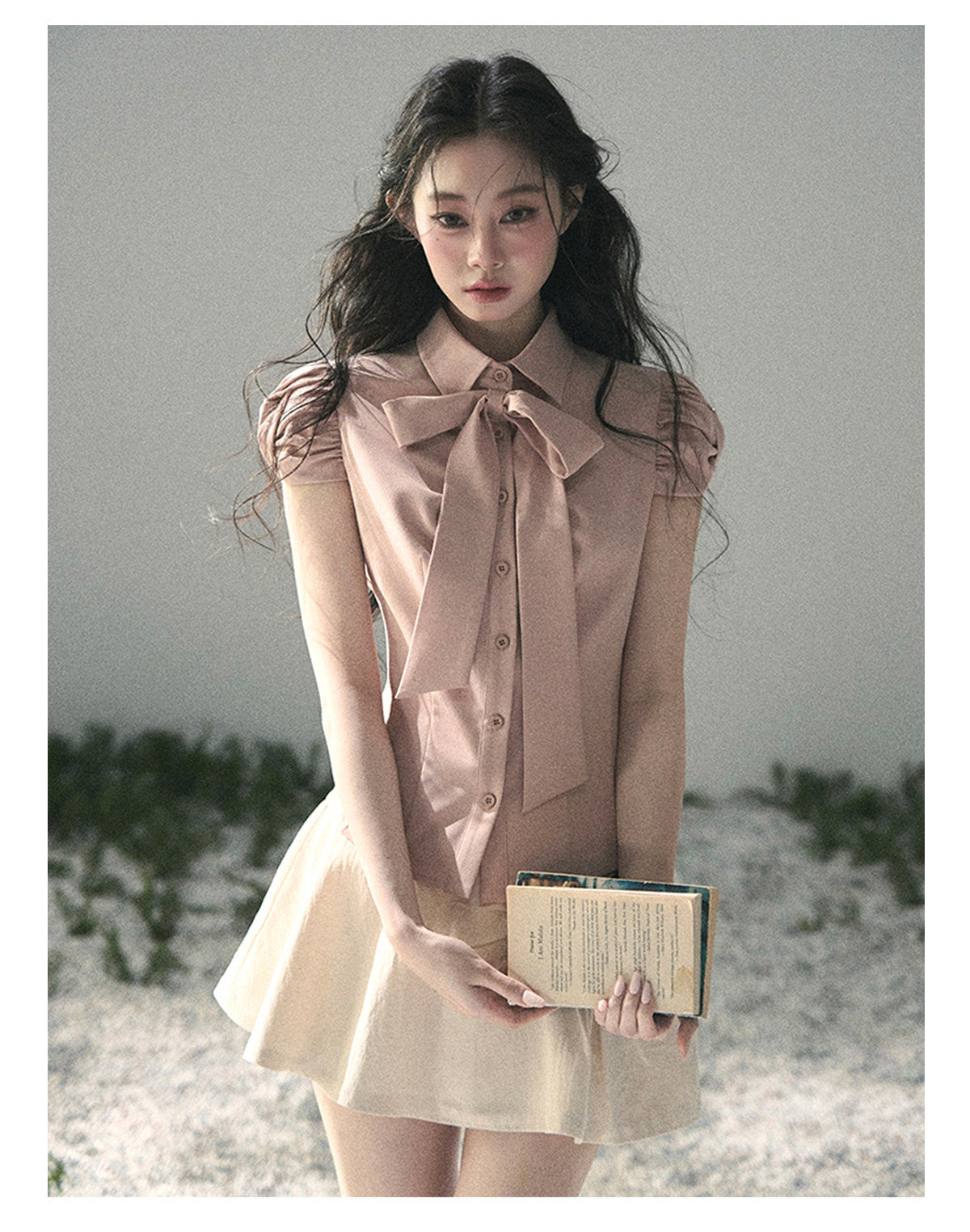 “Blush Confession” Ballet Pink Bow Puff Sleeve Blouse
