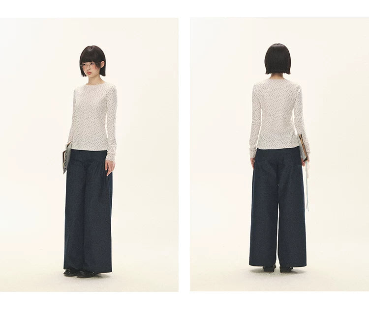 "Lazy Weekend" Deep Blue Ruched Wide Leg Jeans