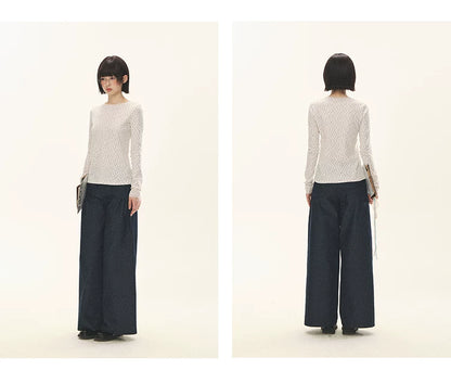 "Lazy Weekend" Deep Blue Ruched Wide Leg Jeans
