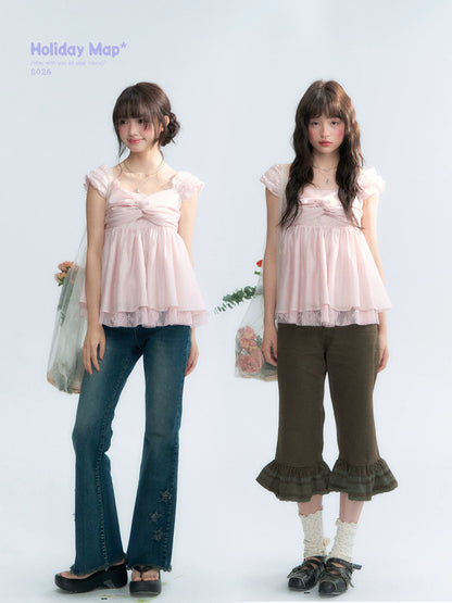 "Summer Sweetheart" Cherry Blossom Pink Bow Cami Top