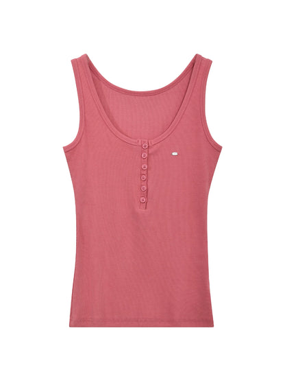 "Everyday Departure" Pink Henley Racerback Tank Top
