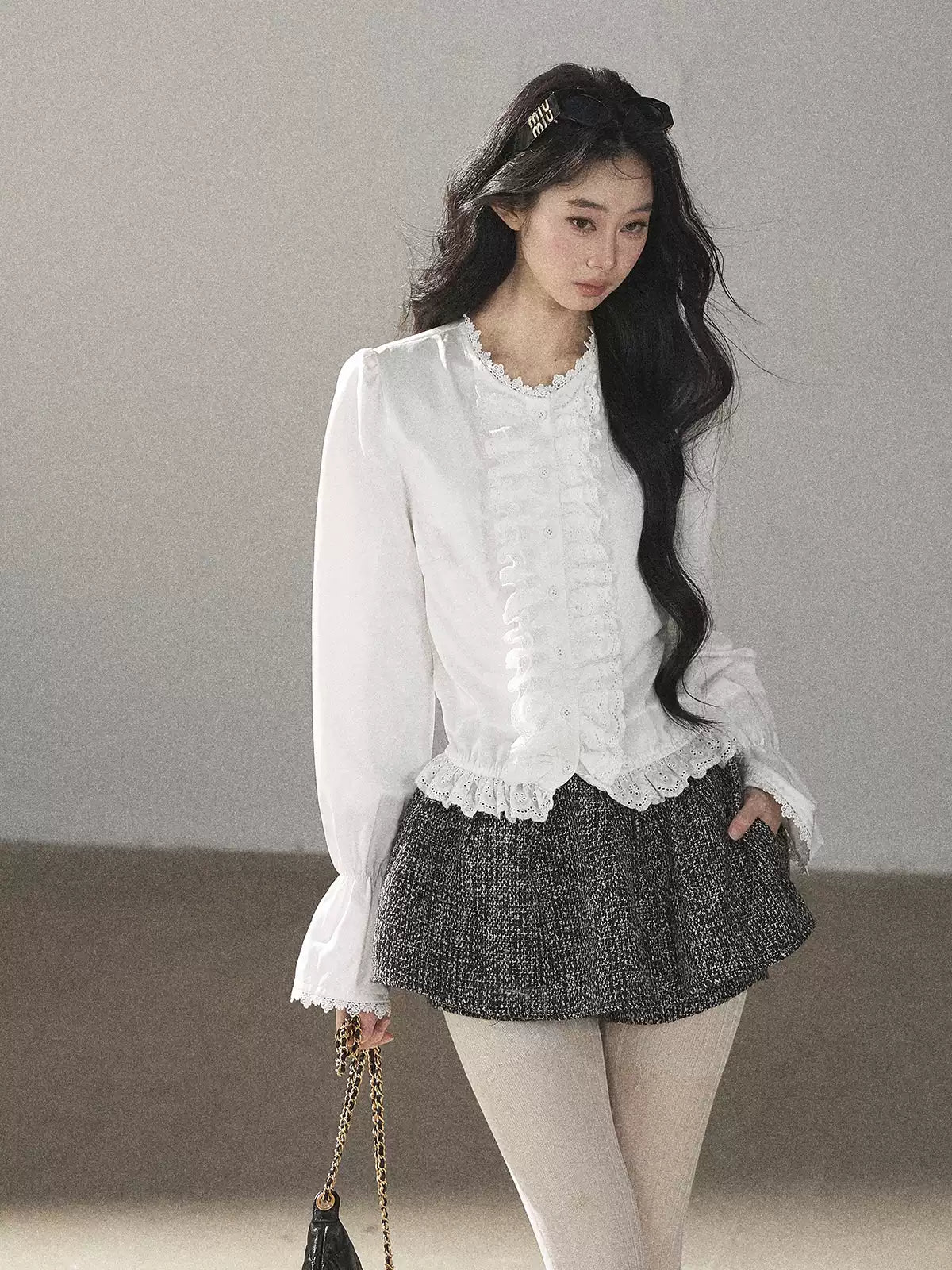 AOMALM - "Bluebells in Bloom" Pearl White Lace Blouse