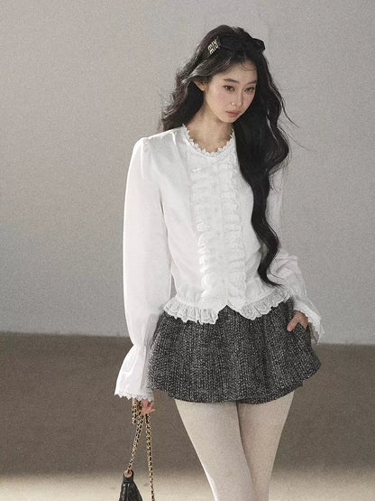 AOMALM - "Bluebells in Bloom" Pearl White Lace Blouse