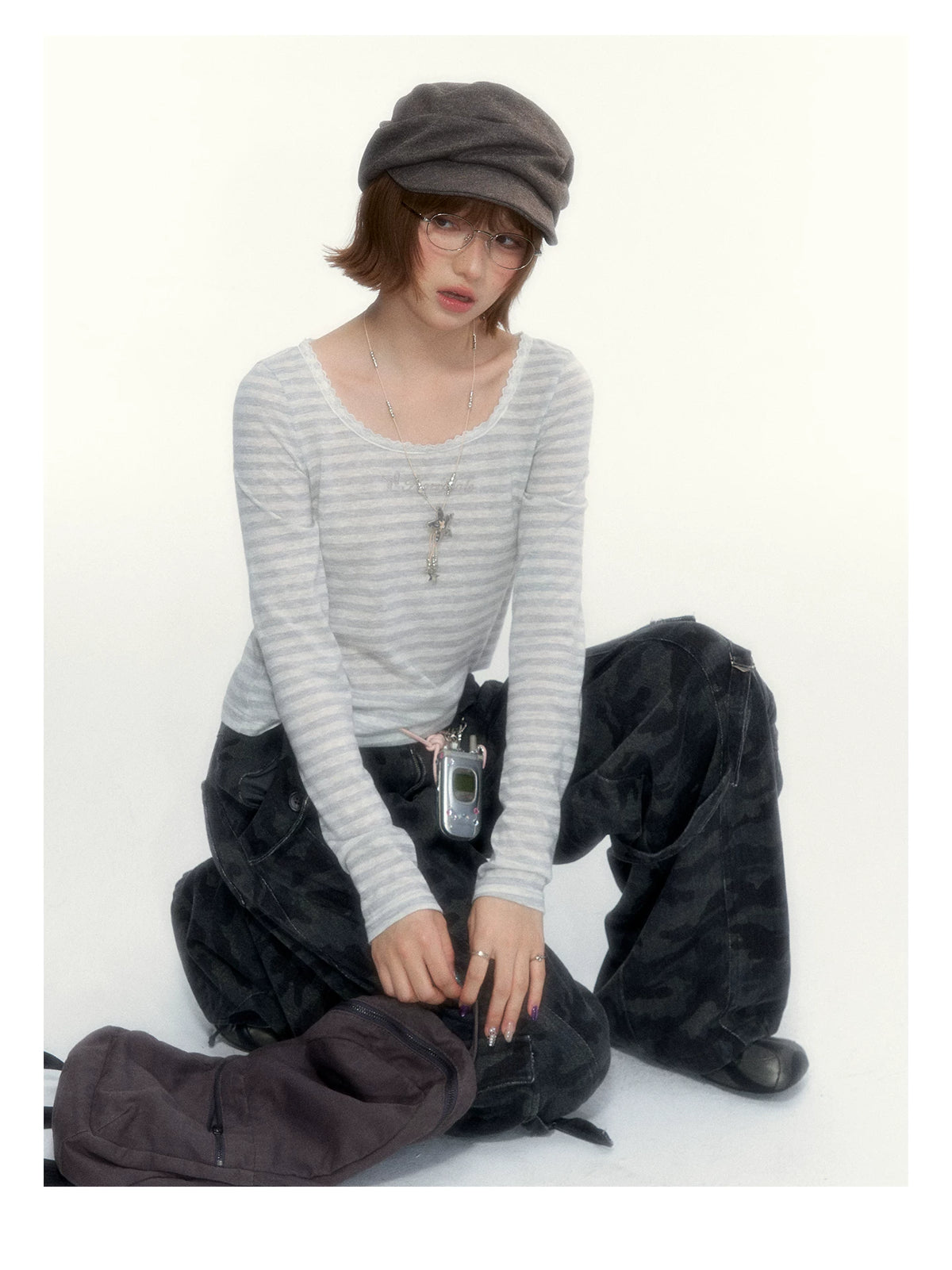 Camouflage Washed Wide-Leg Utility Pants