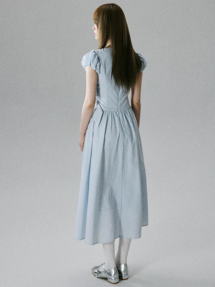 LOST FOREST - Blue Lyocell-Cotton Bow Dress