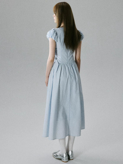 LOST FOREST - Blue Lyocell-Cotton Bow Dress