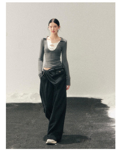 少也眼 “Silent Afterecho” Bow-Detail Top - Intellectual Gray