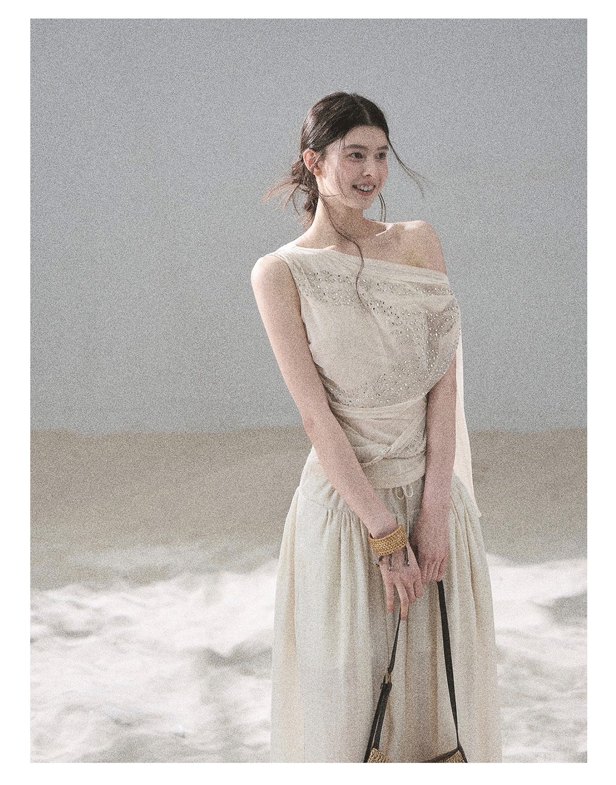 “Frosted Kiss” Dutch Cheese Crystal Mesh Sleeveless Top