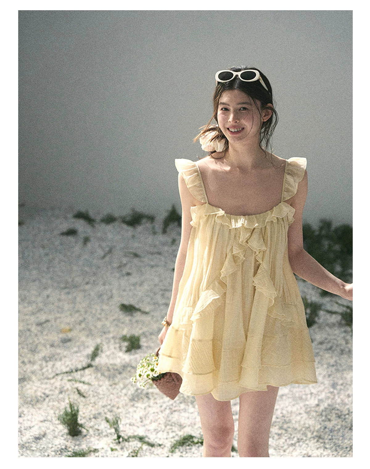 “Tenderly Entwined” Soft Butter Yellow Ruffle Babydoll Dress 4563543