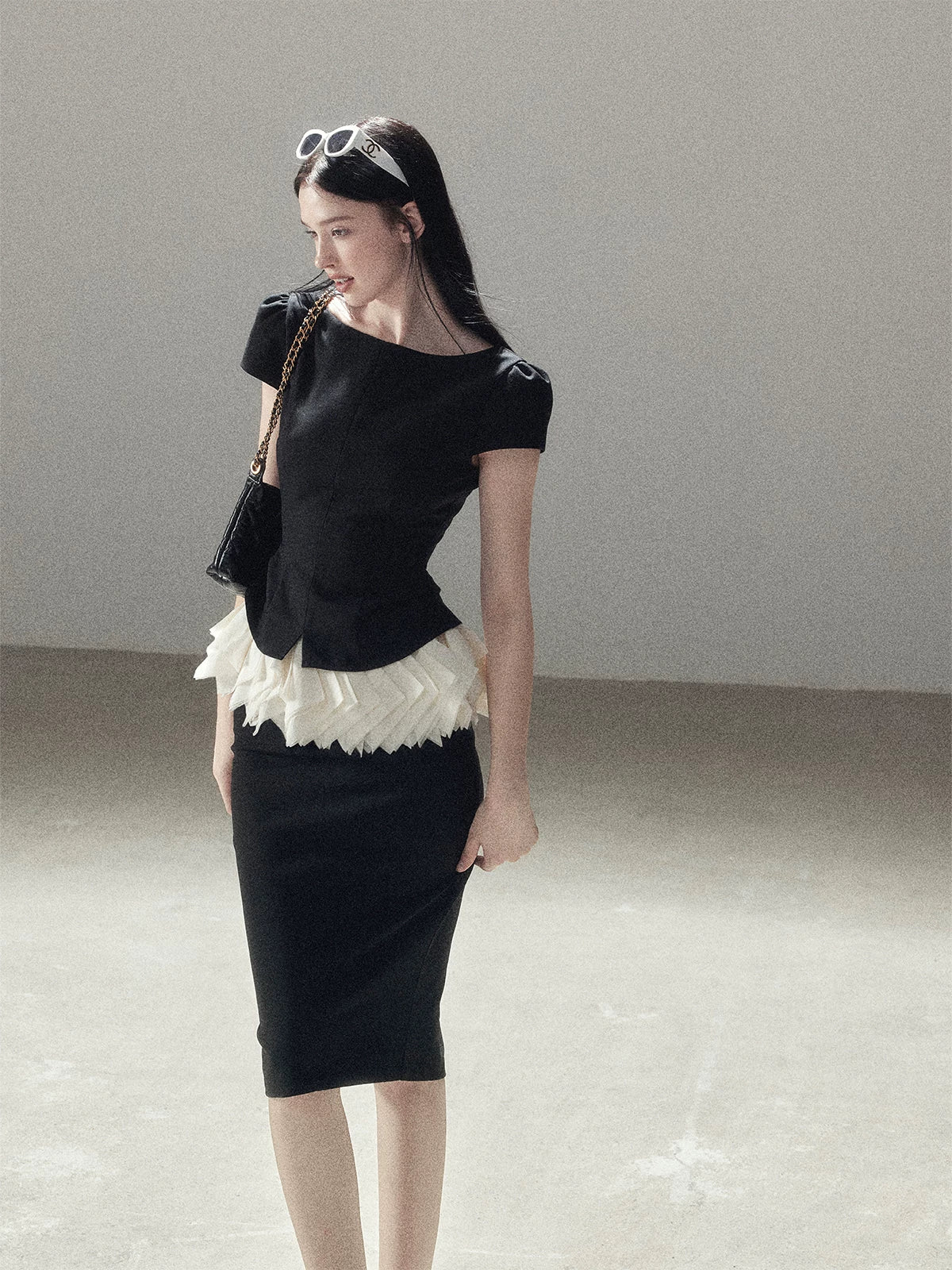 "Her Black & White Poem" Elegant Contrast Two-Piece Set