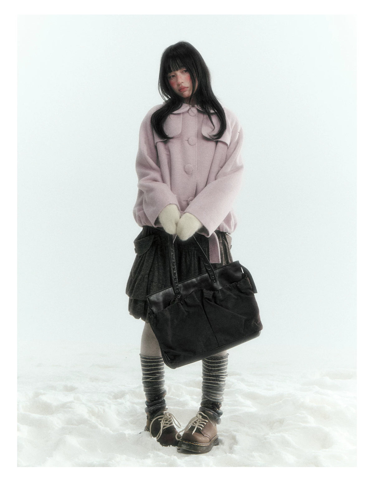 Short Cocoon Wool-Blend Coat (Taro Purple / Oatmeal Gray)
