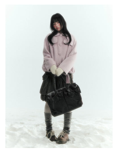 Short Cocoon Wool-Blend Coat (Taro Purple / Oatmeal Gray)