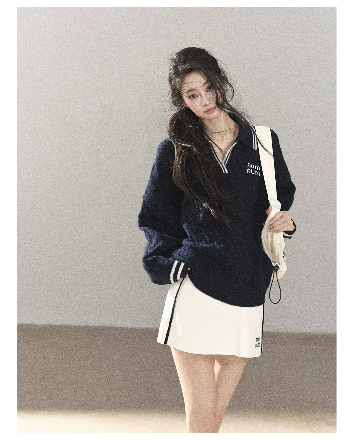 AOMALM - "Navy in Negative Space" Navy Academy-Style Knit Two-Piece Set
