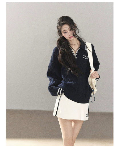 AOMALM - "Navy in Negative Space" Navy Academy-Style Knit Two-Piece Set