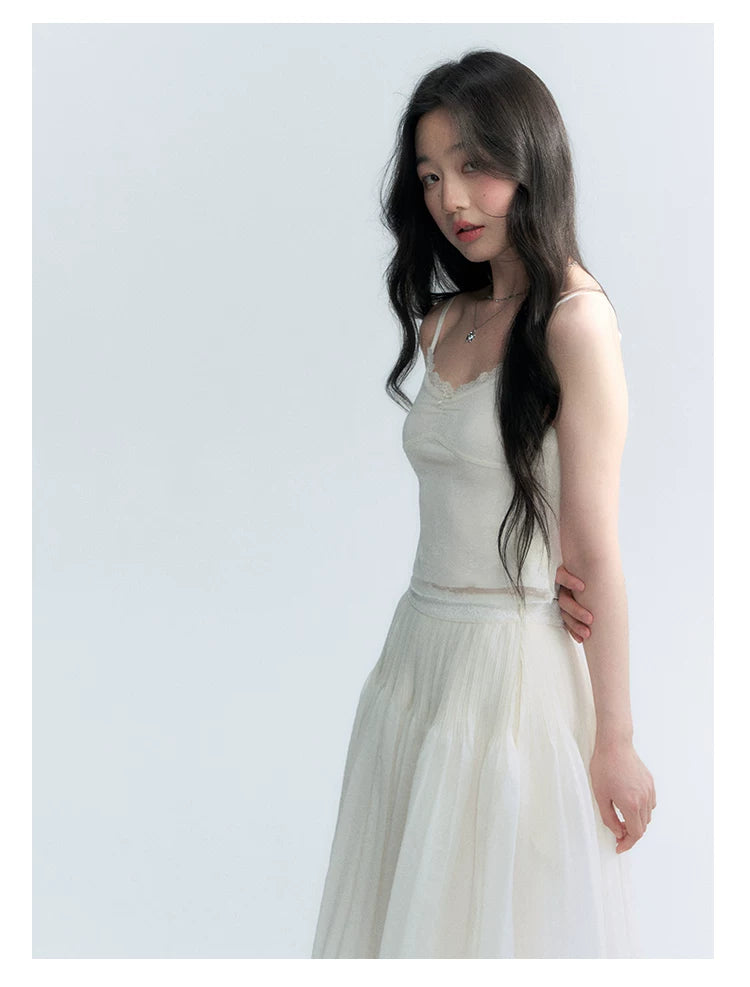 "First Confession" Ivory Lace Bow Cami Top