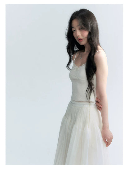 "First Confession" Ivory Lace Bow Cami Top