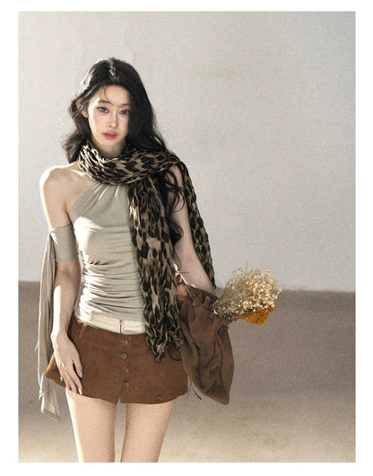 AOMALM - Korean-Style Leopard Print Shawl Scarf