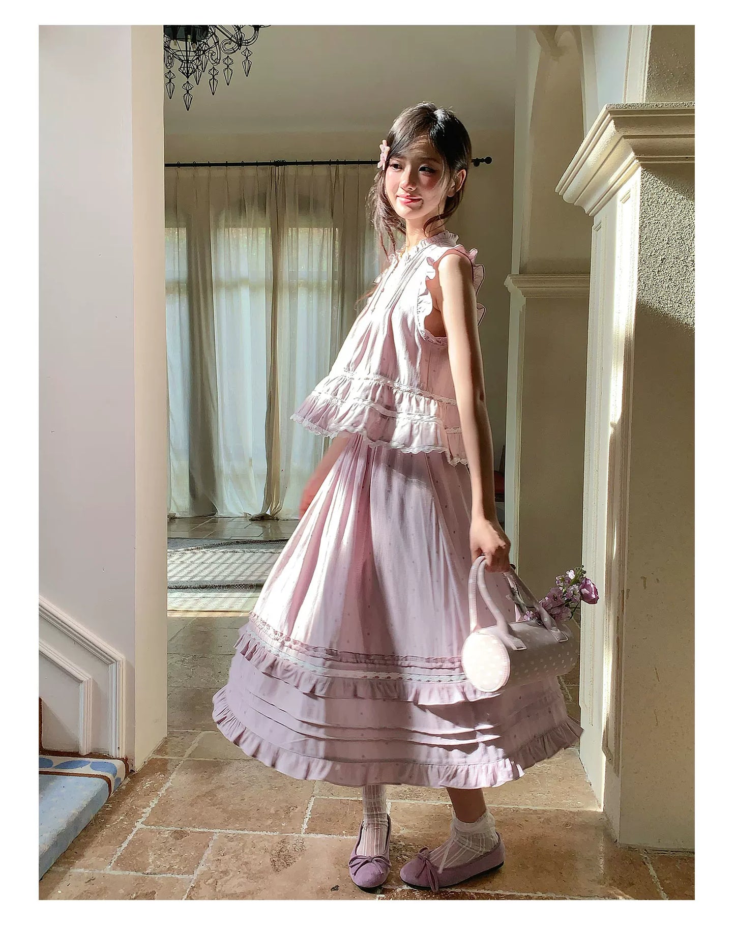 “Taro Polka Reverie” Lavender Polka Dot Skirt Set