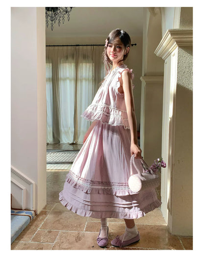 “Taro Polka Reverie” Lavender Polka Dot Skirt Set