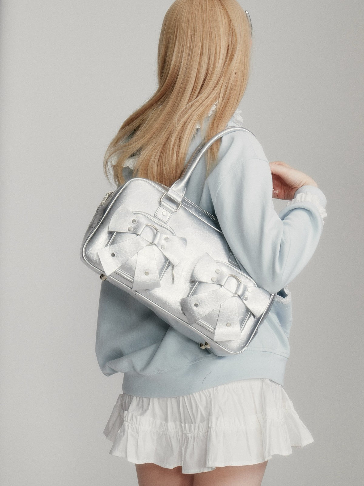 “Island Shell Blue” Pearl-Embellished Lace-Trim Hoodie 2416