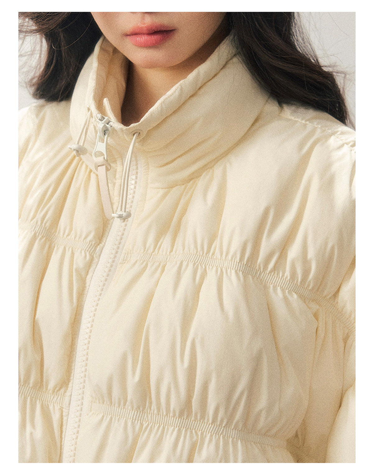 181225 “She Gazes at the Snow” White Duck Down Cropped Jacket - Milky Apricot White