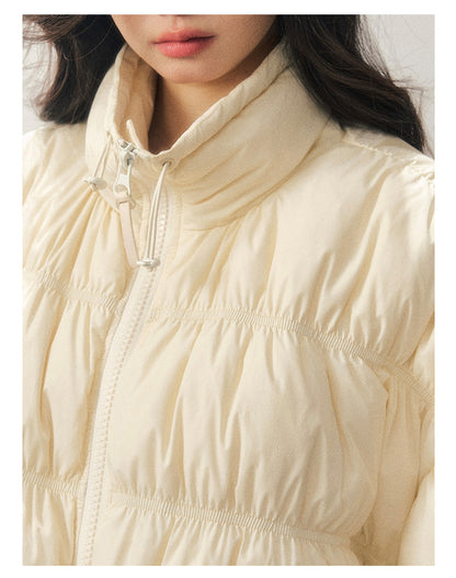 181225 “She Gazes at the Snow” White Duck Down Cropped Jacket - Milky Apricot White