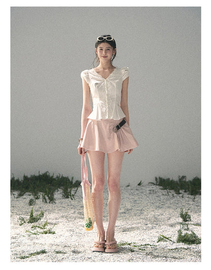 “Untouched Ivory” Pure White Lace Puff Sleeve Blouse