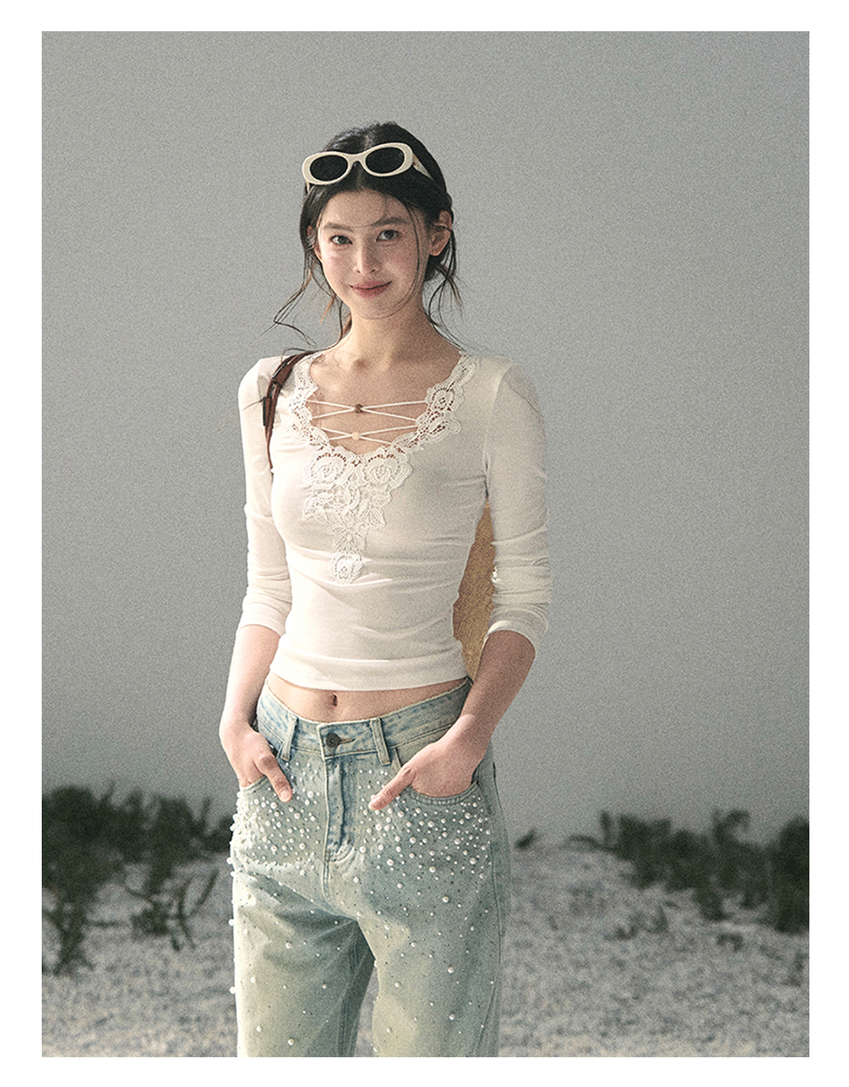“Lace Summer Haven” Frost White Lace V-Neck Top