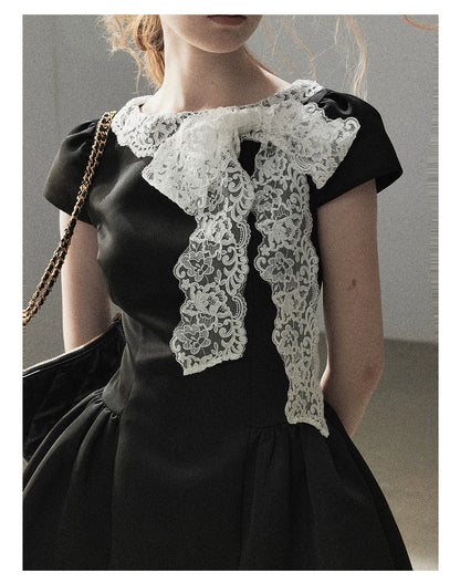 "A River Woven by Moonlight" Rich Black Lace Cocktail Mini Dress