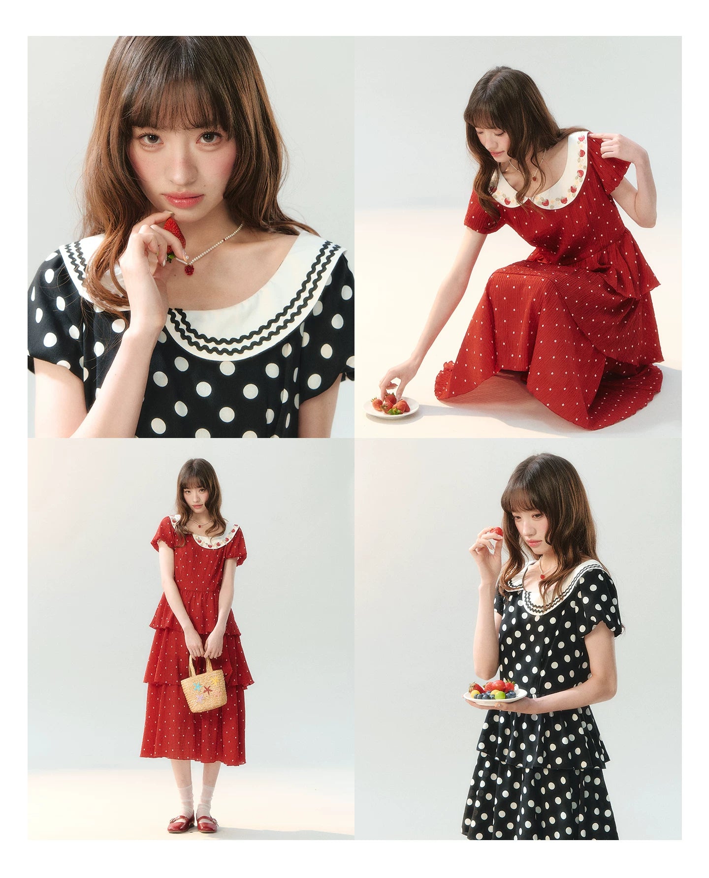 "Midnight Waltz Letter" Black Polka Dot Tiered Dress LL2026225