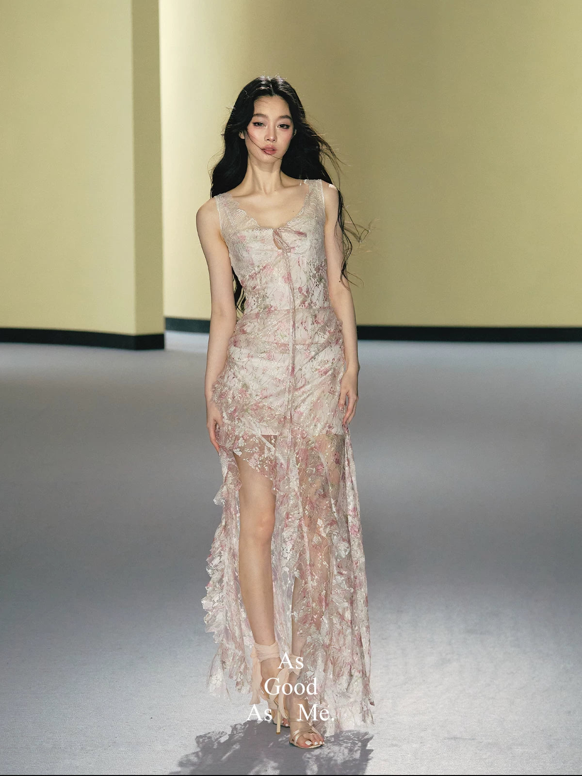 "Blush Mirage" Floral Lace Slip Maxi Dress