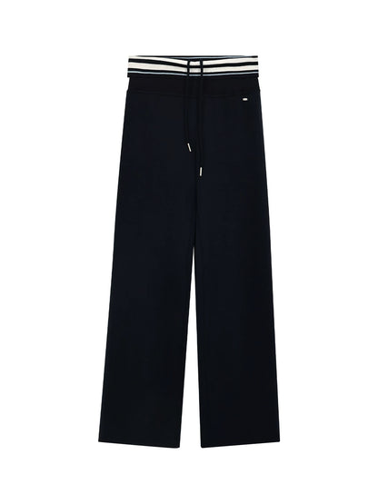 "Effortless Departure" Navy Drawstring Wide-Leg Pants