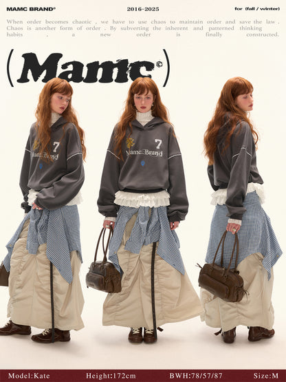 MAMC - Preppy College-Inspired Layered Hoodie (Washed Grey)