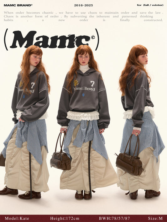 MAMC - Preppy College-Inspired Layered Hoodie (Washed Grey)