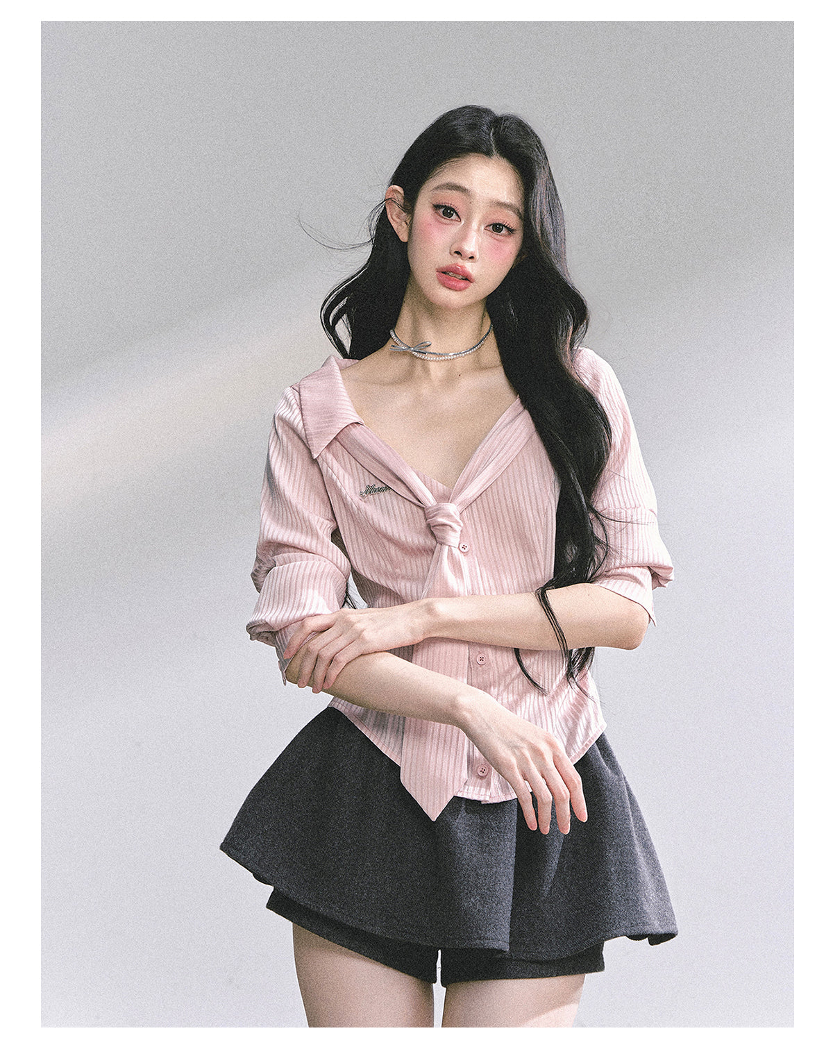 少也眼 “Pinkbud Academy” French Preppy Striped Polo Blouse