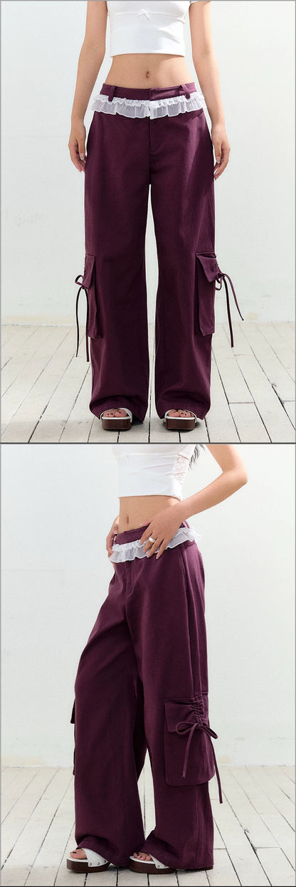 "Field Notes" Contrast Pocket Drawstring Cargo Pants (Army Green/ Grape Purple)