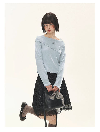 "Polka Reverie" Black Polka Dot Bow Pleated Mini Skirt