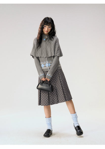[CAN] "Witch's Wings" Gray Jacquard Knit Set (Cape Shawl / Cardigan)