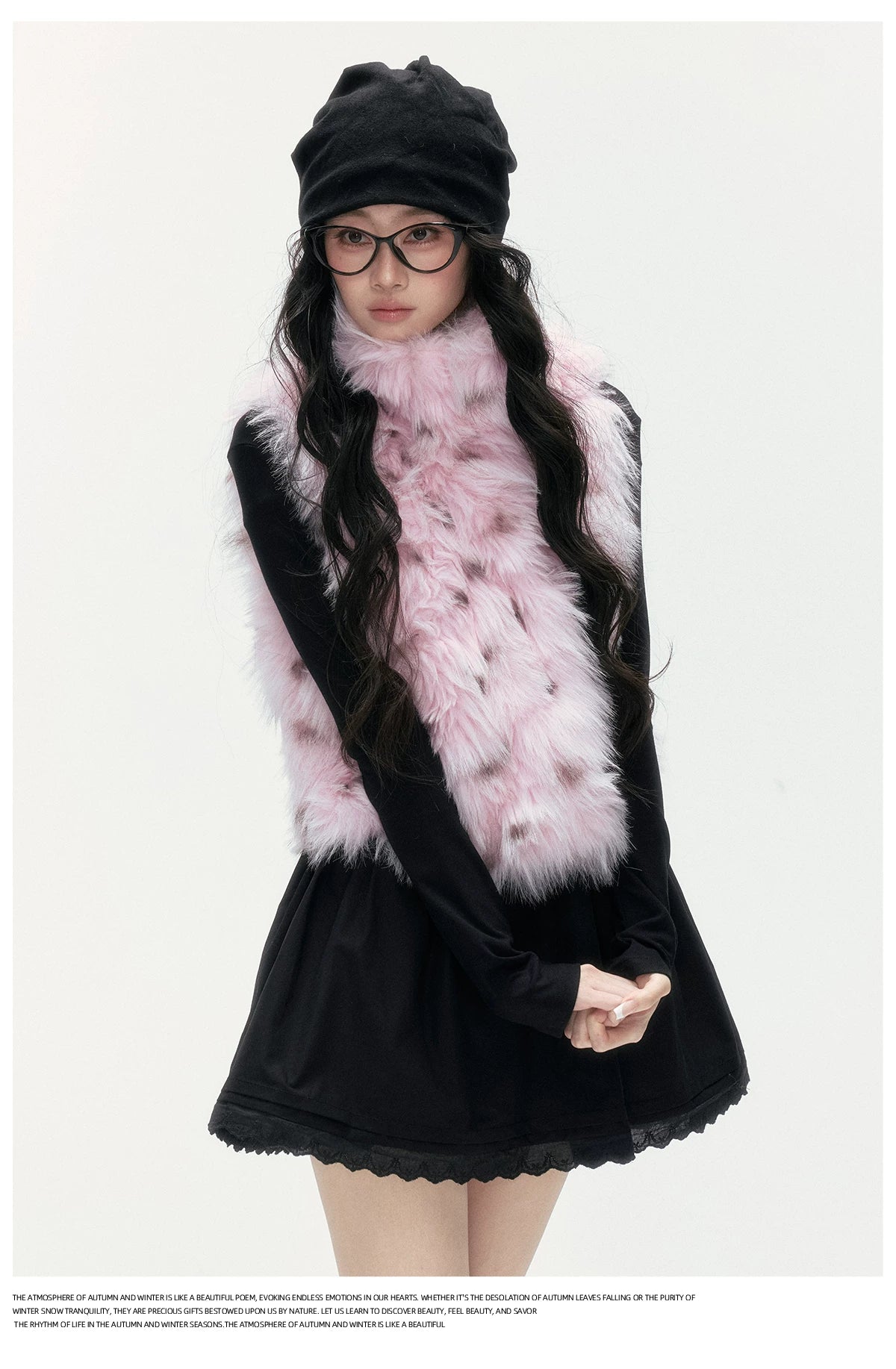 24olvides - Black and Pink Polka Dot Faux Fur Vest