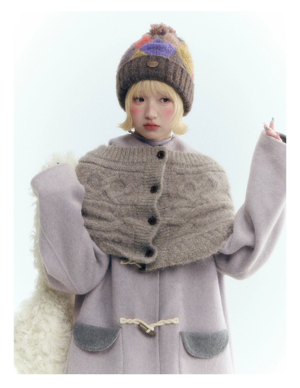 Horridale - Purple and Gray Reversible Hooded Wool Coat