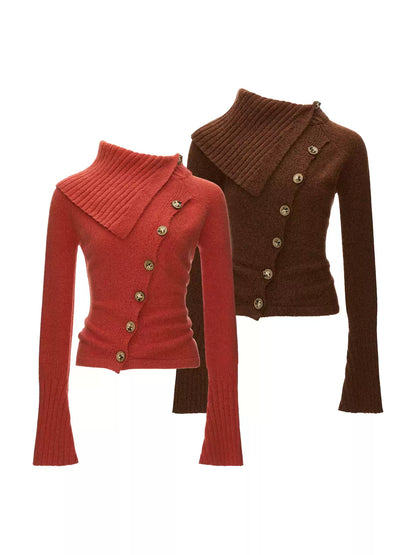 MAMC - Recycled Airy-Knit Fitted Turtleneck Sweater (Orange / Brown)