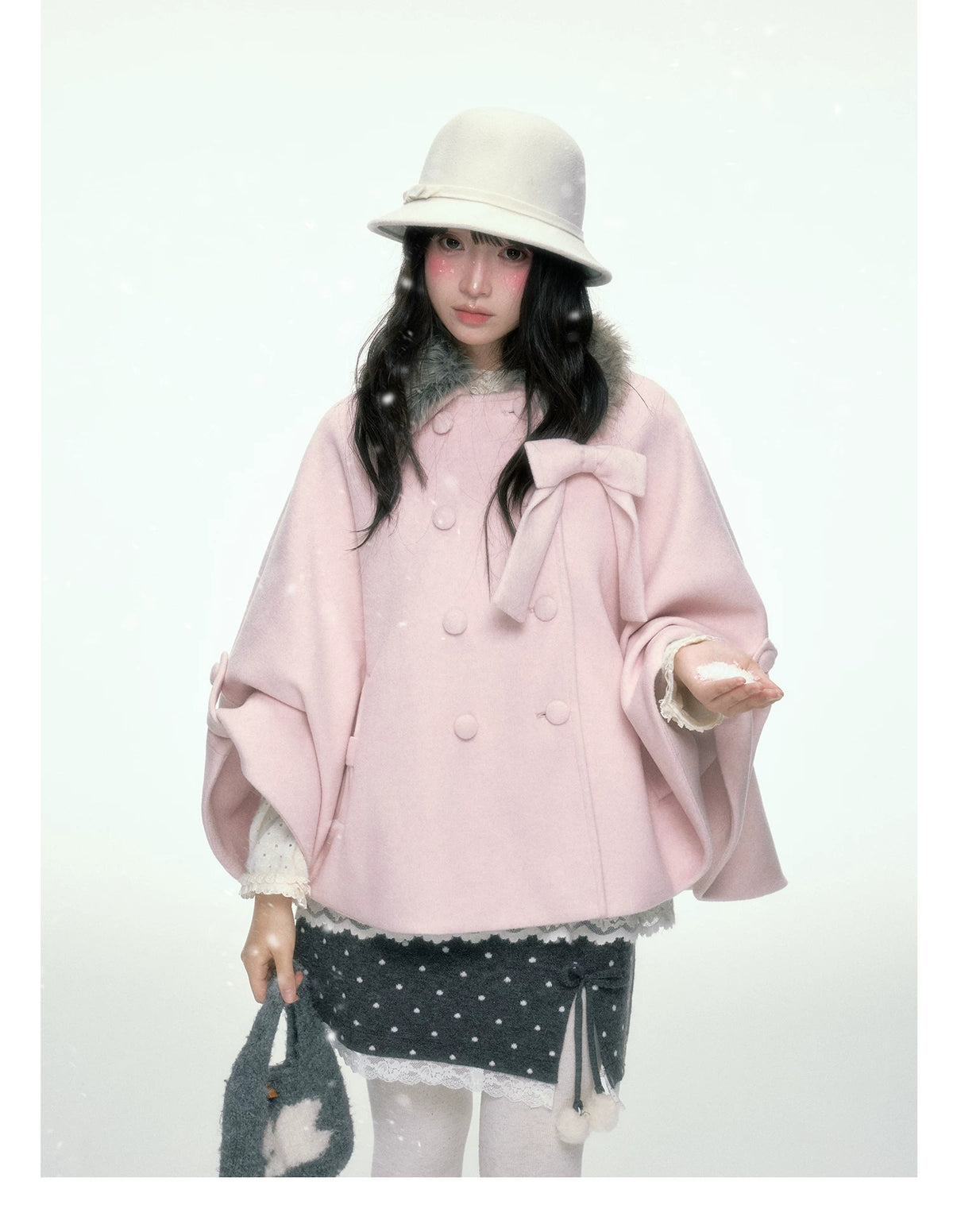 BIBIBENCY - Pink Wool-Blend Double-Breasted Coat