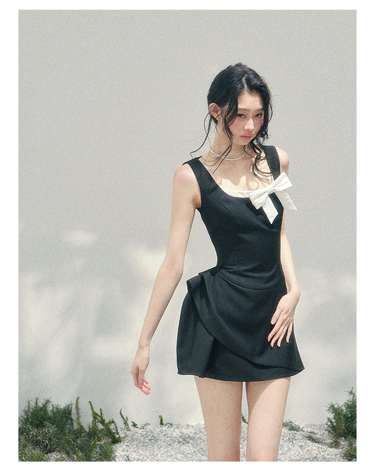 “Falling Sweetness” Midnight Black Bow Mini Dress