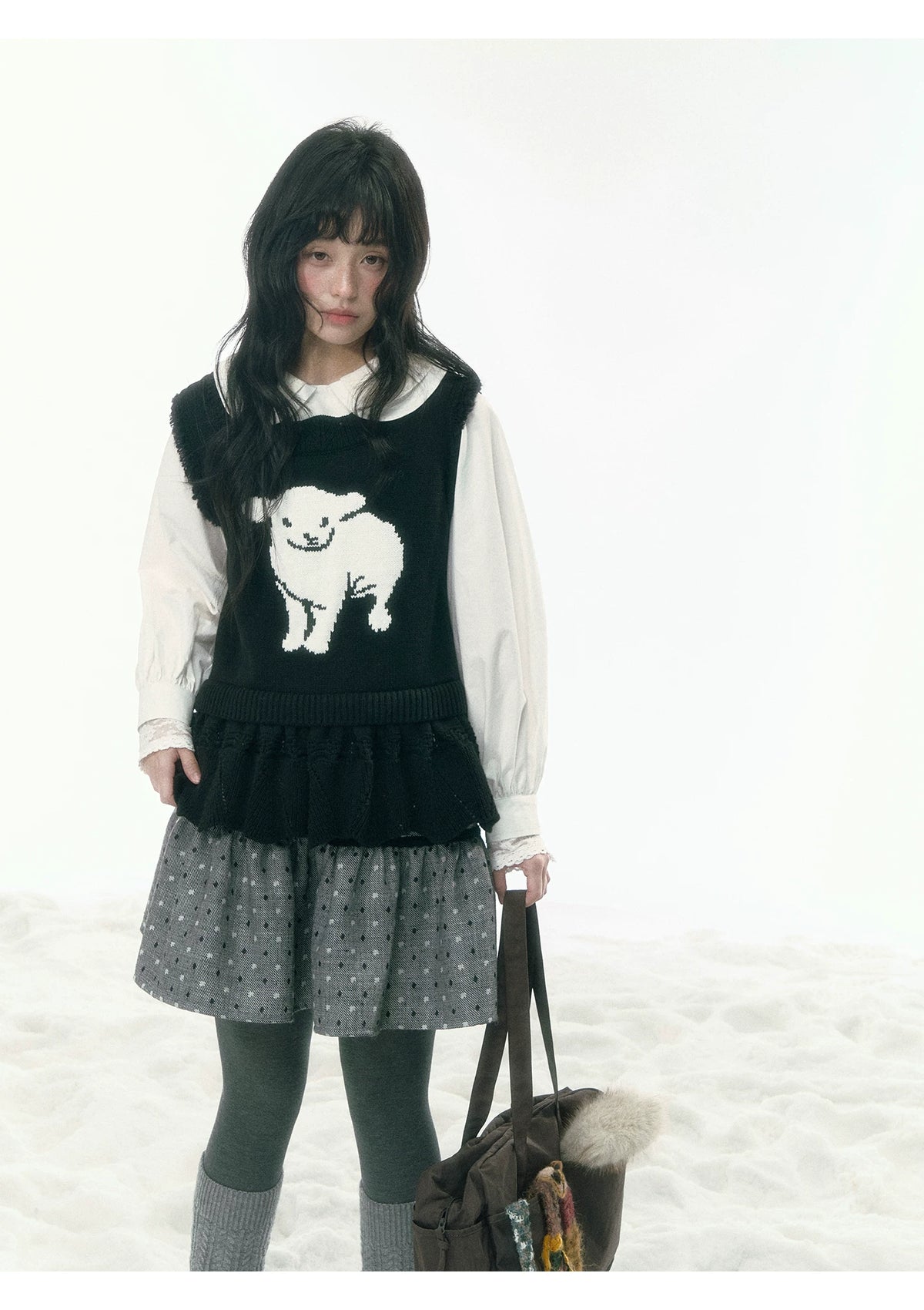 JOVYLLE - White Double-Layer Peter Pan Collar Statement Shirt