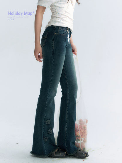 "Vintage Stardust" Star Embroidered Flared Jeans