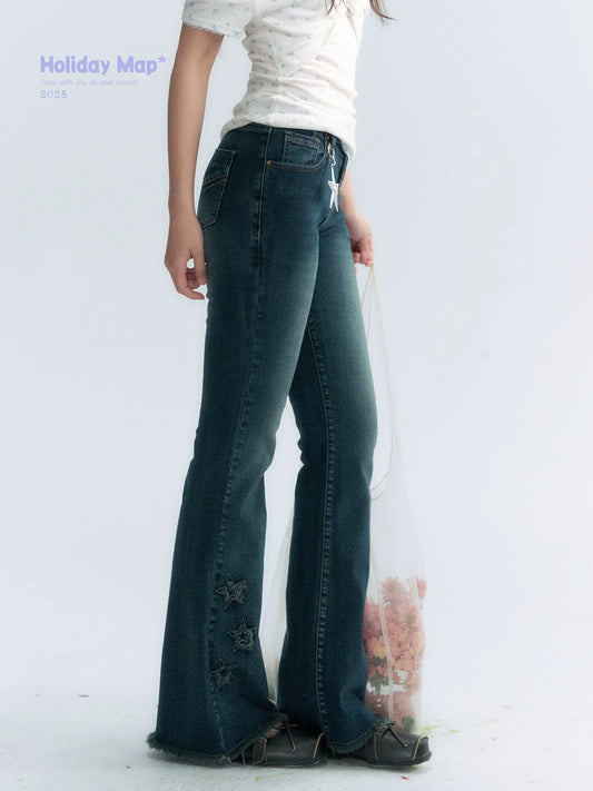 "Vintage Stardust" Star Embroidered Flared Jeans