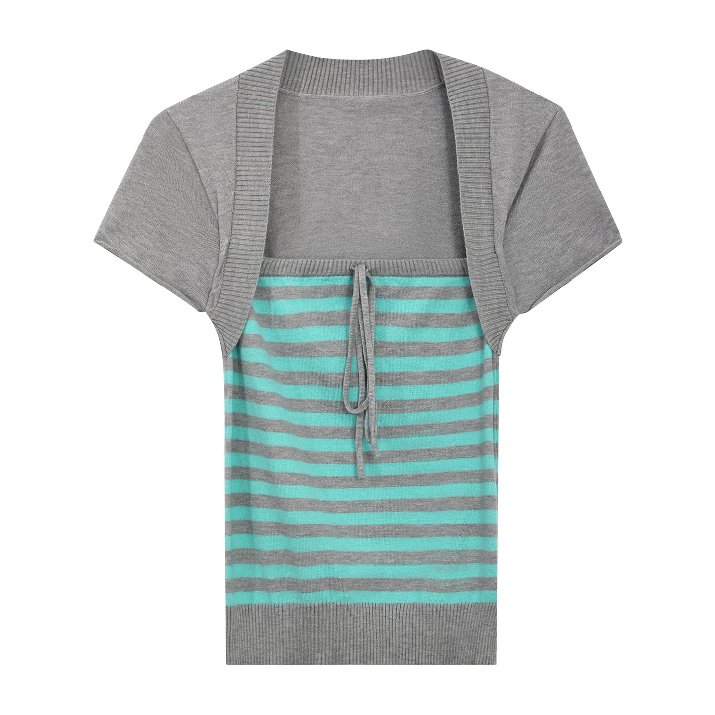 "Mint Transit" Gray Layered Square Neck Knit Top